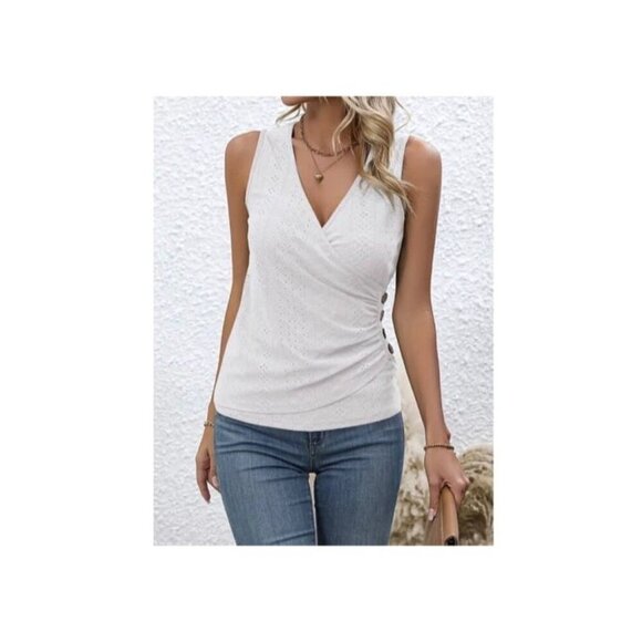 White Ruched Surplice Tank Size 12 - Picture 1 of 2